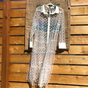 Eloquii white see-thru mesh polka dot duster NWT